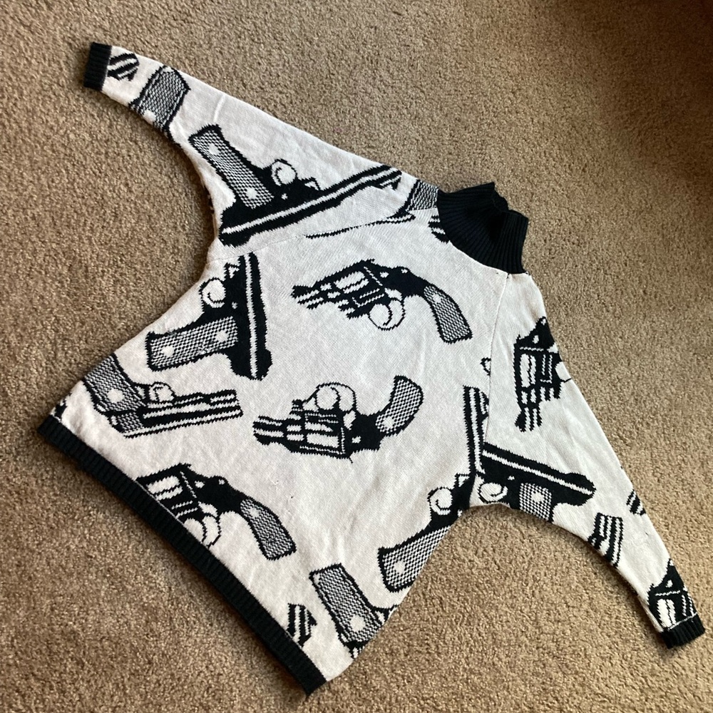 Vintage 80s betsey johnson punk label gun sweater